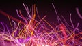 3d illustration abstract rotation of colorful curved lines of fiber-optic wires and particles around the camera
