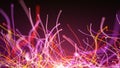 3d illustration abstract rotation of colorful curved lines of fiber-optic wires and particles around the camera