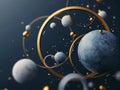 3d illustration of abstract space background with planets, stars and golden rings Generative AI Royalty Free Stock Photo