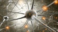 3D Illustration of Active Neuron Connection Network, Synapse, Neurotransmitter, Axon Terminal.