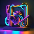 A neon sculpture of a phone and cords created with Generative AI technology