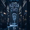 A very long hallway with a lot of columns created with Generative AI technology