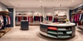 A clothing store with a circular counter and shelves created with Generative AI technology