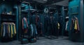 A room filled with lots of clothes and hanging racks created with Generative AI technology