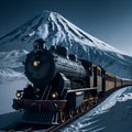 Ai generated a train passing through the scenic snow-covered mountain landscape Royalty Free Stock Photo