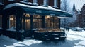 Ai generated a cozy coffee shop amidst a snowy street corner