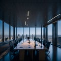 Ai generated a spacious conference room with a breathtaking view of the city skyline