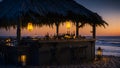 A tiki bar on the beach at sunset created with Generative AI technology