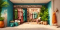 Ai generated a vibrant tropical-themed wall in a fashion store