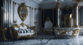 Ai generated a luxurious room with a stunning marble floor and elegant gold and white furniture
