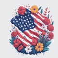 Ai generated an American flag with a patriotic floral frame