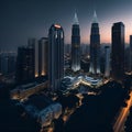 Ai generated an illuminated cityscape viewed from above at night