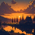 Ai generated a picturesque sunset over a serene lake