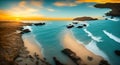 Ai generated a stunning sunset at a beautiful beach captured from above