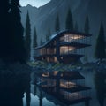 Ai generated a beautiful lakeside house nestled amongst a lush forest