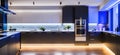 Ai generated a contemporary kitchen with sleek black cabinets and blue ambiance lighting Royalty Free Stock Photo