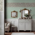 Ai generated a cozy bedroom with a vintage dresser, mirror, and comfortable chair