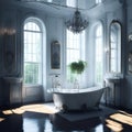 Ai generated a luxurious bathroom featuring a vintage claw foot tub and elegant chandelier lighting Royalty Free Stock Photo