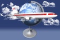 Airplane world map clouds 003 - 3D illustration Royalty Free Stock Photo