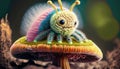 3d illustration of an alien caterpillar sitting on a mushroom Royalty Free Stock Photo