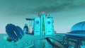 3D-illustration of an alien city and scifi architecture somewhere in the galaxy Royalty Free Stock Photo