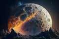 3d illustration of an alien planet with a moon in the background Royalty Free Stock Photo