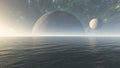 Alien planet ocean -3d illustration - 3d Render Royalty Free Stock Photo