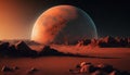 3D illustration of an alien planet in the space with a red planet. Royalty Free Stock Photo