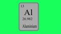 Aluminium. Element of the periodic table of the Mendeleev system on green screen