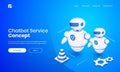 3D illustration of Android Robots with cone and cog wheel on blue background for Chatbot Service.