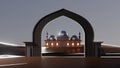 3d illustration arab mosque on the background of sunset in the desert, Ramadan concept