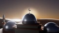 3d illustration arab mosque on the background of sunset in the desert, Ramadan concept