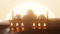 3d illustration arab mosque on the background of sunset in the desert, Ramadan concept