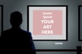 This is a 3-d illustration about art in art galleries and museum showing a man looking at a frame that can be used with any art pa Royalty Free Stock Photo