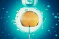 3d illustration Artificial insemination process. Glass needle fertilizing a female egg, Concept, scientific experiment