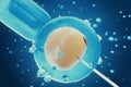 3d illustration Artificial insemination process. Glass needle fertilizing a female egg. Concept, scientific experiment