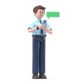 3D illustration of Asian man Felix with phone. Social media concept.3D rendering on white background.