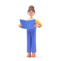 3D illustration of Asian woman Angela with book. learning concept.3D rendering on white background.
