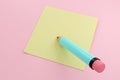 3D Illustration of Assorted School Supplies blue pencil and yellow stick note Royalty Free Stock Photo