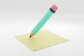 3D Illustration of Assorted School Supplies blue pencil and yellow stick note Royalty Free Stock Photo