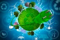 3D Illustration Backdrop with plug and planet earth as a concept of energy efficiency. The power of green energy. Concept of Royalty Free Stock Photo