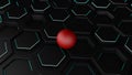 3D illustration of a background of many black hexagons with a thin luminous strip. On hexagons, geometric shapes is a red ball, sp Royalty Free Stock Photo