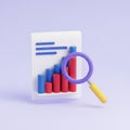 3D Illustration of Bar Chart and Magnifying Glass on Purple Background graph data Royalty Free Stock Photo