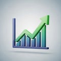 3D illustration of a bar chart with an upward trend. Blue bars represent data points, while a green Royalty Free Stock Photo