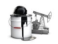 3d illustration of barrel oil with hamlet and oil pump, isolated black