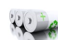 3d Close up of batteries with recycling symbol