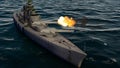 3d illustration of a battleship firing with heavy caliber guns Royalty Free Stock Photo