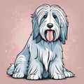 2D illustration Bearded Collie dog in playful pose