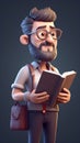 3D Illustration of a Bearded Teacher with a book and bag