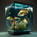 3D illustration of a beautiful aquarium with fishes and corals.